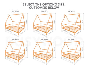 Montessori wood Toddler Bed with Legs, Roof, Slats and Fence (Model 1)