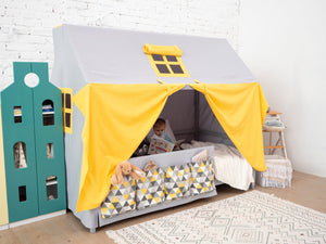 Dreamland Canopy Bed Set Grey-Yellow Color