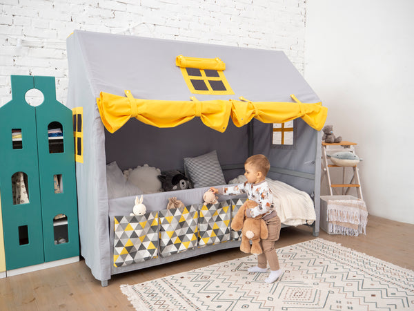 Dreamland Canopy Bed Set Grey-Yellow Color