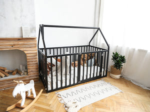 Crib size floor bed - Wooden toddler bed (Model 21)