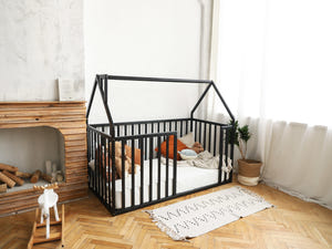 Crib size floor bed - Wooden toddler bed (Model 21)
