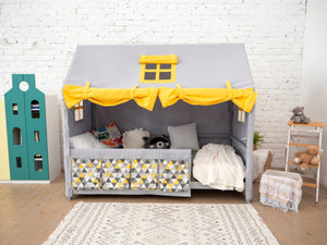 Dreamland Canopy Bed Set Grey-Yellow Color