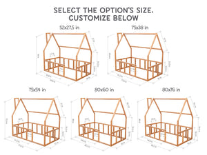 Montessori Toddler Twin Floor Bed with Railings Natural-White Color (Model 1)