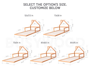 Wooden floor bed with mattress base Natural Color (Model 3)