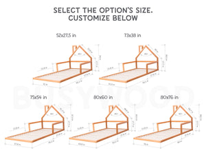 Montessori bed frame with mattress base 13 sizes | 7 colors (Model 3)