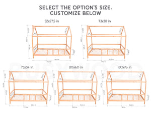 Montessori House Bed with Legs and Slats, White color(Model 2)
