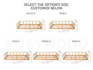 Montessori floor bed with rails + slats | 7 colors (Model 10)