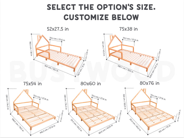 Montessori Wood House Bed Frame Toddler Bed with legs Grey color (Model 3), фото 11