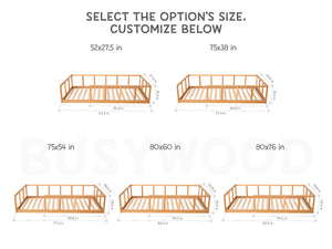 Montessori wood floor bed with rails + slats  (Model 10)