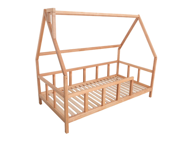 Montessori wood Toddler Bed with Legs, Roof, Slats and Fence (Model 1)