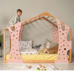 Playhouse Bunk Bed – Low-Profile Bunk Frame with Climber for Toddlers (Monkey Bed)