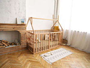 House Playpen Bed with Fall Protection Floor & Slats (Model 21)