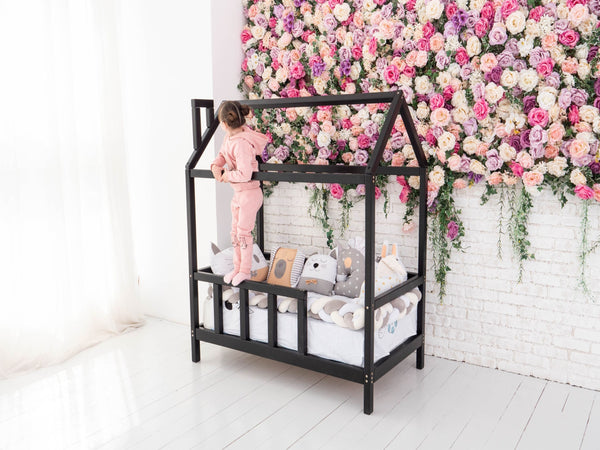 Montessori Bed House Bed with legs Black color (Model 2), фото 5