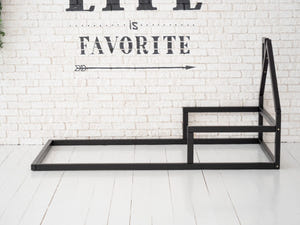 Montessori Floor Toddler Bed House Frame bed Black color (Model 3)