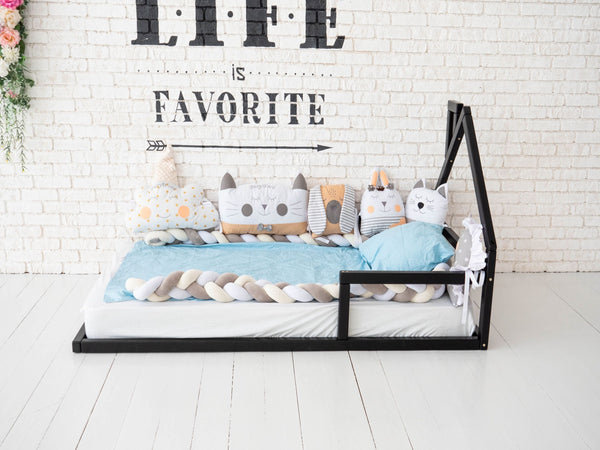 Montessori Floor Toddler Bed House Frame bed Black color (Model 3)
