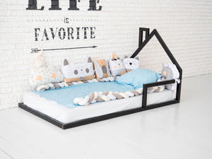 Montessori Floor Toddler Bed House Frame bed Black color (Model 3)