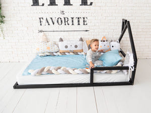 Montessori Floor Toddler Bed House Frame bed Black color (Model 3)