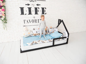 Montessori Floor Toddler Bed House Frame bed Black color (Model 3)