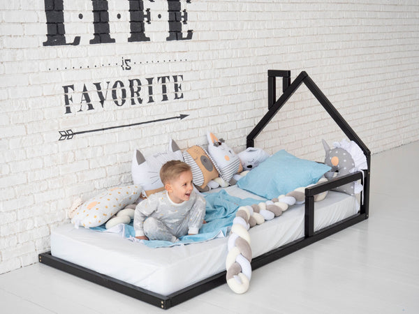 Montessori Floor Toddler Bed House Frame bed Black color (Model 3)