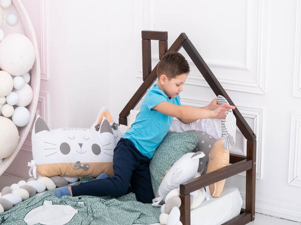 Montessori Floor Toddler Bed House Frame bed Dark color (Model 3)