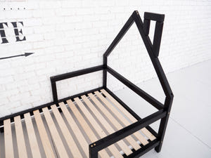 Montessori Wood House Bed Frame Toddler Bed with legs Black color (Model 3)