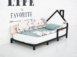 Montessori Wood House Bed Frame Toddler Bed with legs Black color (Model 3)