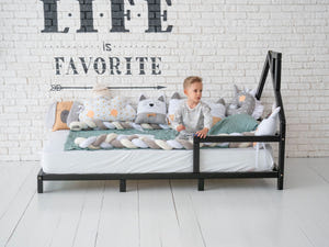 Montessori Wood House Bed Frame Toddler Bed with legs Black color (Model 3)