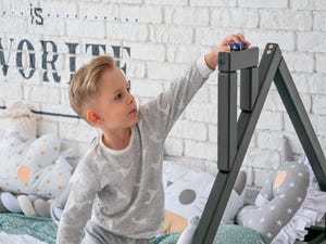 Montessori Wood House Bed Frame Toddler Bed with legs Black color (Model 3)