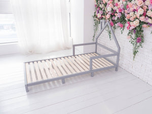 Montessori Wood House Bed Frame Toddler Bed with legs Grey color (Model 3)