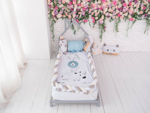 Montessori Wood House Bed Frame Toddler Bed with legs Grey color (Model 3)