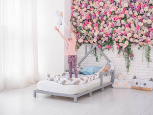 Montessori Wood House Bed Frame Toddler Bed with legs Grey color (Model 3)