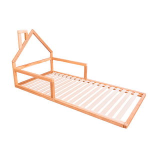 Wooden floor bed with mattress base Natural Color (Model 3)