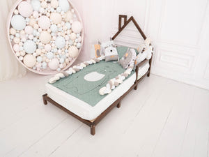 Montessori Wood House Frame Toddler Bed with legs Dark color (Model 3)