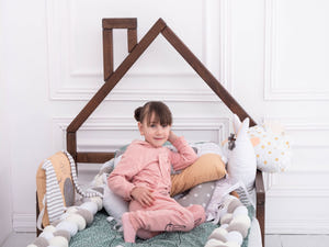 Montessori Wood House Frame Toddler Bed with legs Dark color (Model 3)