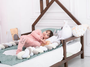 Montessori Wood House Frame Toddler Bed with legs Dark color (Model 3)