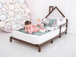 Montessori Wood House Frame Toddler Bed with legs Dark color (Model 3)