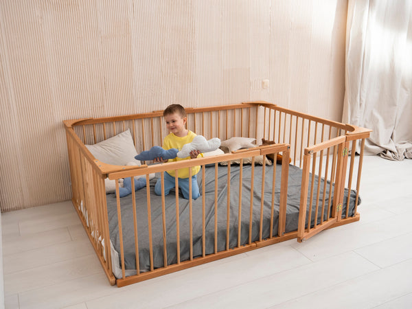 Modern Wooden Playpen for Toddler Transformable floor bed (Model 22), фото 5