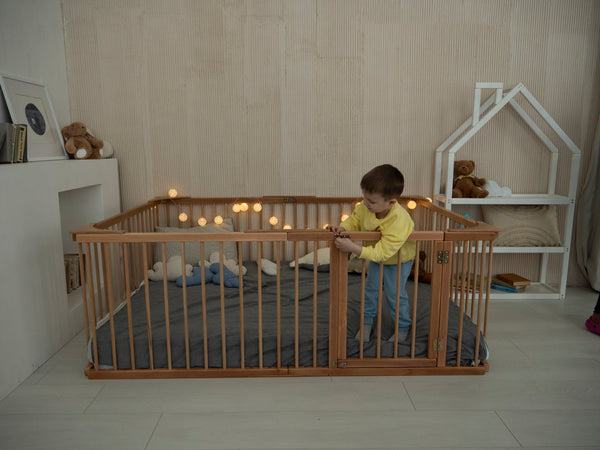 Modern Wooden Playpen for Toddler Transformable floor bed (Model 22), фото 1