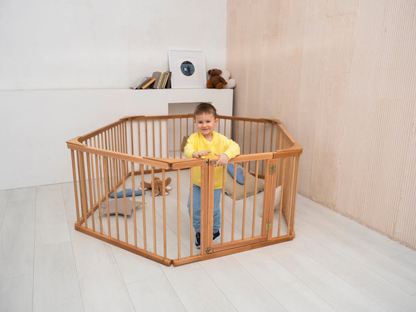 Modern Wooden Playpen for Toddler Transformable floor bed (Model 22), фото 6