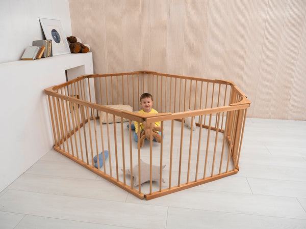 Modern Wooden Playpen for Toddler Transformable floor bed (Model 22), фото 6