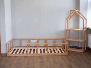 Montessori floor bed with rails + slats | 7 colors (Model 10)