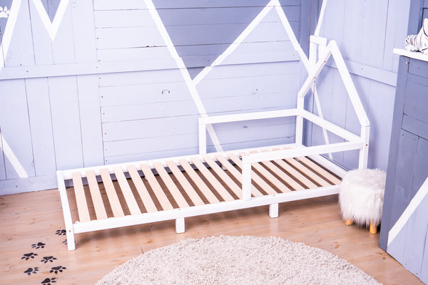Montessori Wood House Bed Frame Toddler Bed with legs White color (Model 3)