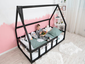 Platform Montessori bed without slats Black color (Model 1)