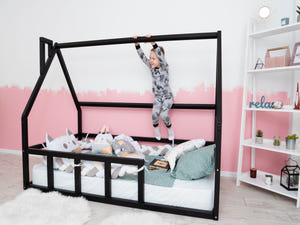 Platform Montessori bed without slats Black color (Model 1)
