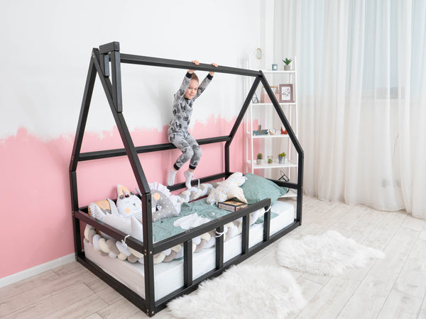 Platform Montessori bed without slats Black color (Model 1)