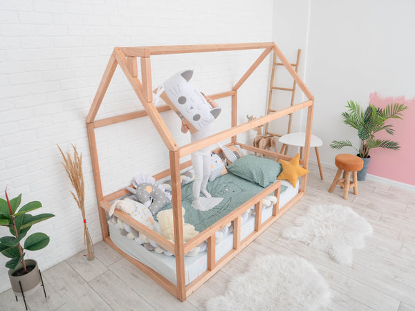 Platform Bed Montessori Bed House Natural color (Model 2)