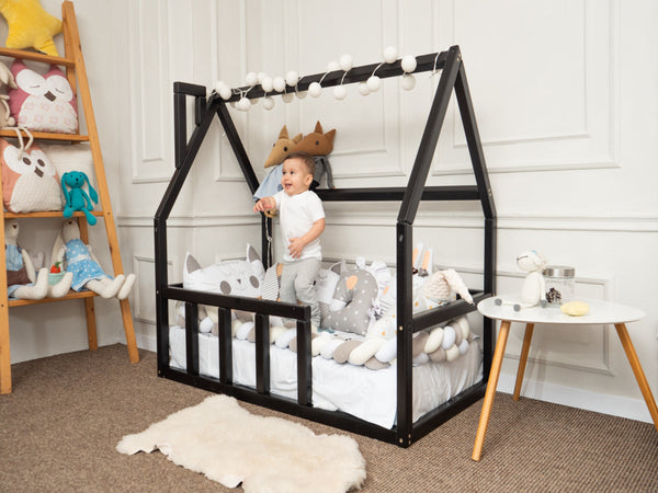 Platform Montessori floor bed for Toddler without slats Black color (Model 1)