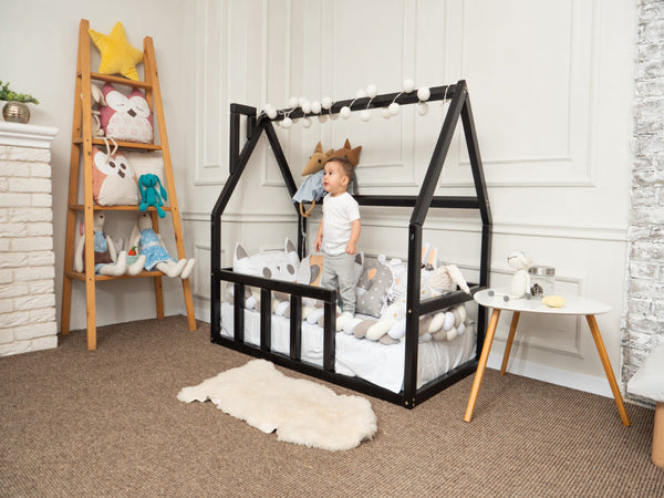 Platform Montessori floor bed for Toddler without slats Black color (Model 1)