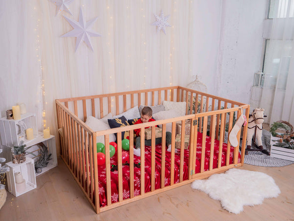 Wooden Floor bed Playpen with extended rail | Full size | 7 colors (Model 6.3)