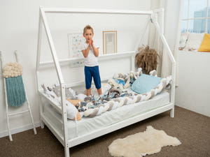 Montessori bed with legs, White color, without Front Rail (Model 1)